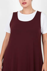 Salopetjurk Met T‑Shirt — Bordeaux (Plusmaat)