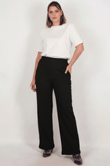 Plus - Size Wijdvallende Broek Met Golfdessin — Zwart