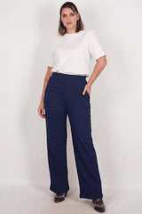 Plus - Size Wijdvallende Broek Met Golfpatroon – Marineblauw
