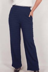 Plus - Size Wijdvallende Broek Met Golfpatroon – Marineblauw