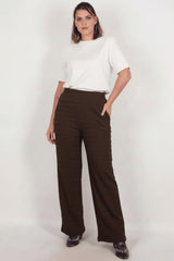 Plus - Size Wijdvallende Broek Met Golfpatroon – Bruin