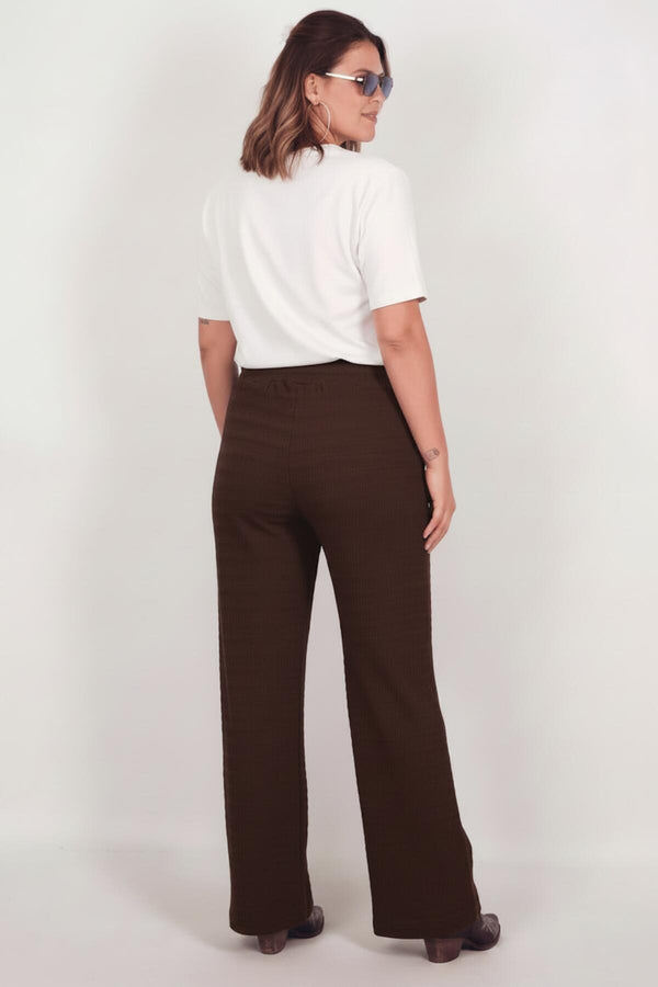 Plus - Size Wijdvallende Broek Met Golfpatroon – Bruin