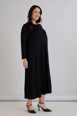 Plus - Size Losvallende Jurk Met Steendetails – Zwart