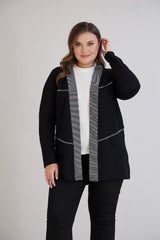 Cardigan Mit Streifendetail In Großen Größen – Schwarz