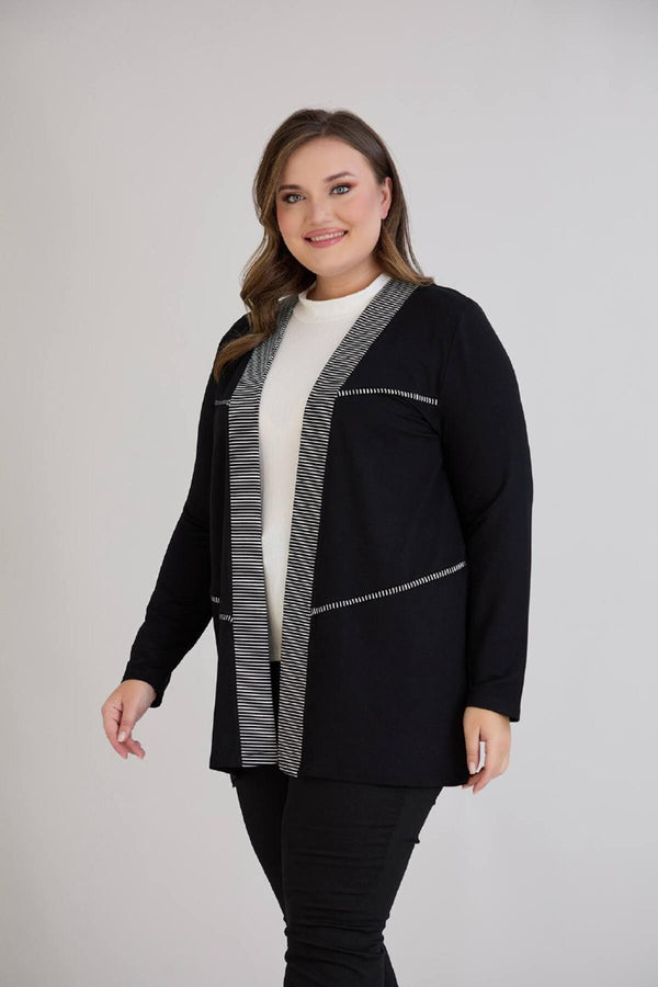 Cardigan Grande Taille À Bandes Contrastantes — Noir