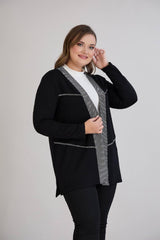 Cardigan Mit Streifendetail In Großen Größen – Schwarz