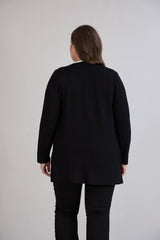 Cardigan Mit Streifendetail In Großen Größen – Schwarz