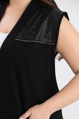 Plus - Size Long Vest With Pocket Detail — Black
