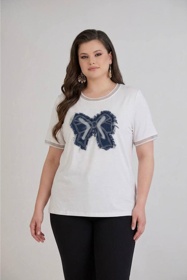 Top En Jersey Grande Taille Avec Nœud — Crème