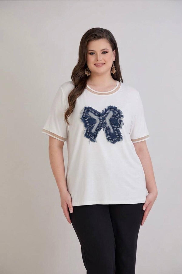 Top En Jersey Grande Taille Avec Nœud — Crème