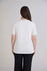 Jersey - Top Mit Schleifen - Detail – Creme (Große Größen)