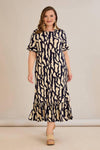 Plussize Jurk Met Print En Ruches Aan De Zoom – Multicolor