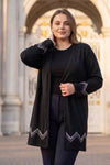 Plus - Size Long Cardigan With Stone Details — Black
