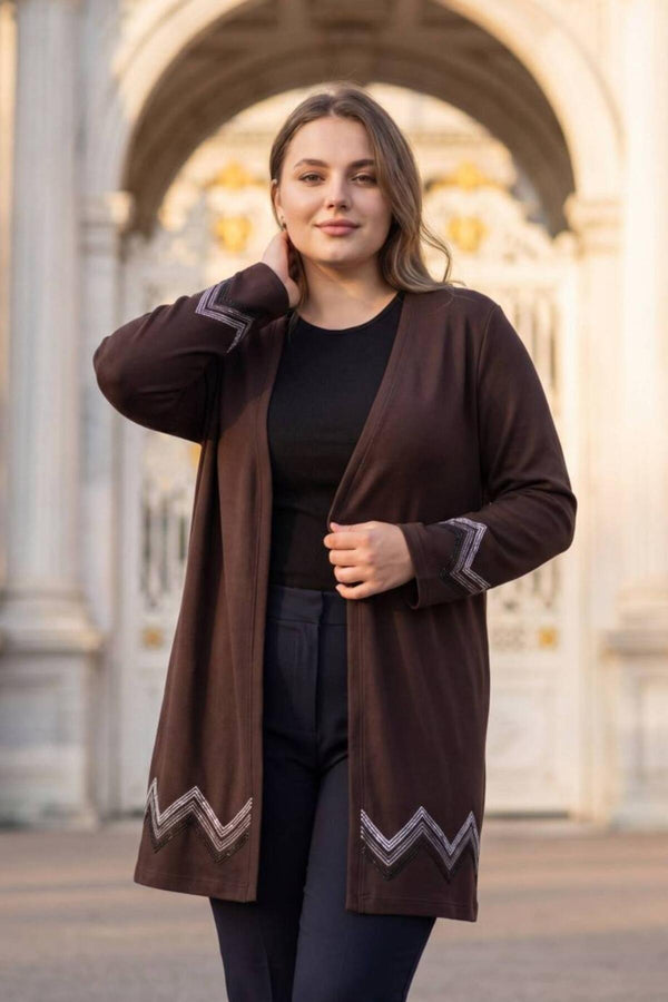 Gilet Long Grande Taille Orné De Cristaux — Marron