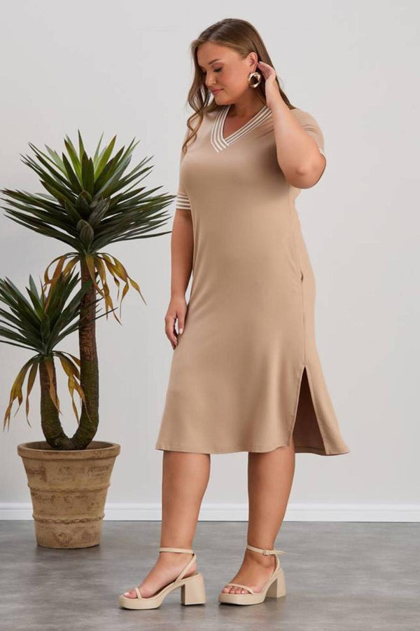 Plus - Size Kristalstof Jurk — Stone