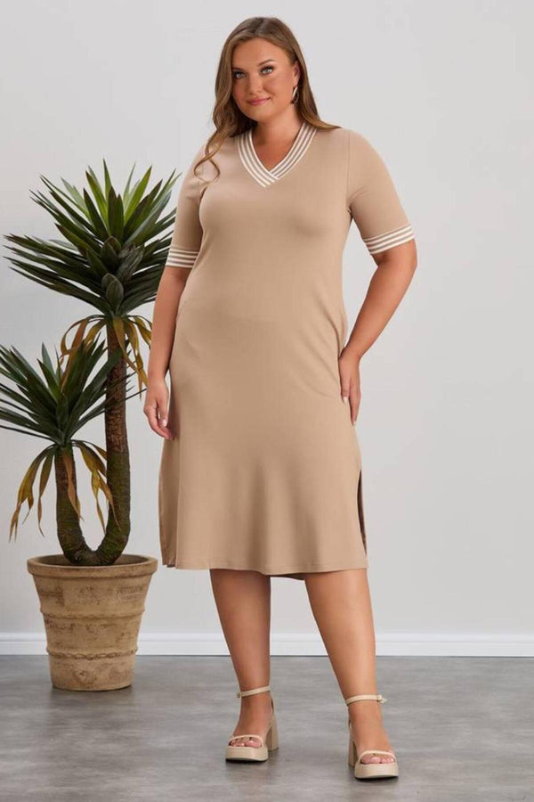 Plus - Size Kristalstof Jurk — Stone