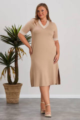Plus - Size Kristalstof Jurk — Stone