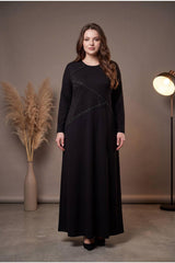 Langes Kleid In Großen Größen Mit Asymmetrischen Stein - Und Spitzendetails — Schwarz