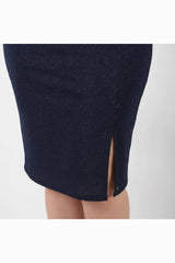 Plus - Size Avondjurk In Navy Met Taille‑Detail En Halflange Mouwen