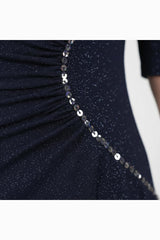 Plus - Size Avondjurk In Navy Met Taille‑Detail En Halflange Mouwen