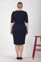Plus - Size Avondjurk In Navy Met Taille‑Detail En Halflange Mouwen