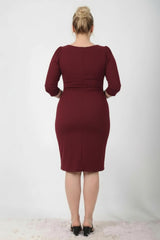 Bordeaux Midi - Jurk Met Taille - Detail (Grote Maten)