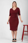 Bordeaux Midi - Jurk Met Taille - Detail (Grote Maten)
