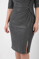 Plus - Size Taille - Detail Halfmouw Avondjurk — Zilver