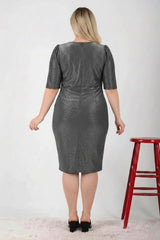 Plus - Size Taille - Detail Halfmouw Avondjurk — Zilver