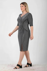 Plus - Size Taille - Detail Halfmouw Avondjurk — Zilver