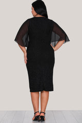 Plus - Size Glitter Midi - Avondjurk — Zwart