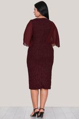 Plus - Size Glitter Midi - Avondjurk — Bordeaux