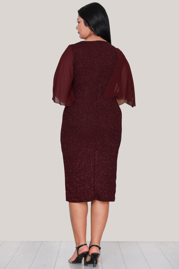 Plus - Size Glitter Midi - Avondjurk — Bordeaux