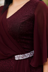 Plus - Size Glitter Midi - Avondjurk — Bordeaux