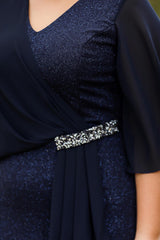 Glitter Midi - Jurk In Grote Maten – Marineblauw