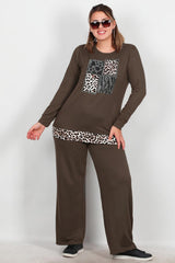 Plus - Size Luipaardprint Set Met Steentjes — Bruin