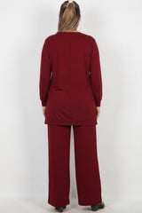 Plus - Size Set Met Lange Mouwen En Steendetail — Bordeaux