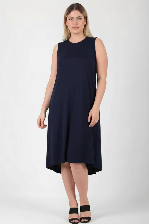 Plus - Size Mouwloze Jurk Met Ronde Hals — Marineblauw