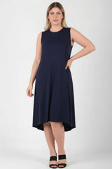 Plus - Size Mouwloze Jurk Met Ronde Hals — Marineblauw