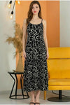 Patterned Adjustable Spaghetti - Strap Dress, Black