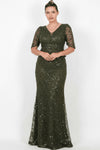 Kurzarm - Abendkleid Mit Perlen Und Spitze (Große Größen) – Khaki