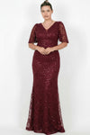 Kurzarm - Abendkleid Mit Perlen Und Spitze (Große Größen) – Bordeaux