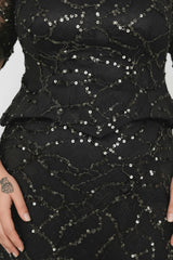 Robe De Soirée Grande Taille En Dentelle Perlée — Noir