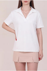 Polo - T - Shirt Met Plooi — Off - White