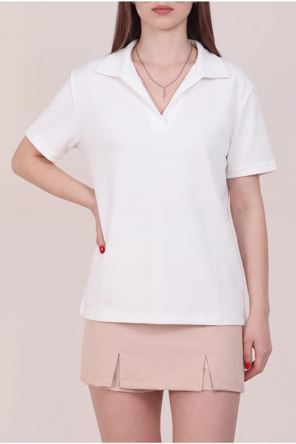 Polo - T - Shirt Met Plooi — Off - White