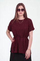 Oysho Kurzärmelige Bluse Mit Steinbesatz — Pflaume