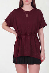 Oysho Kurzärmelige Bluse Mit Steinbesatz — Pflaume