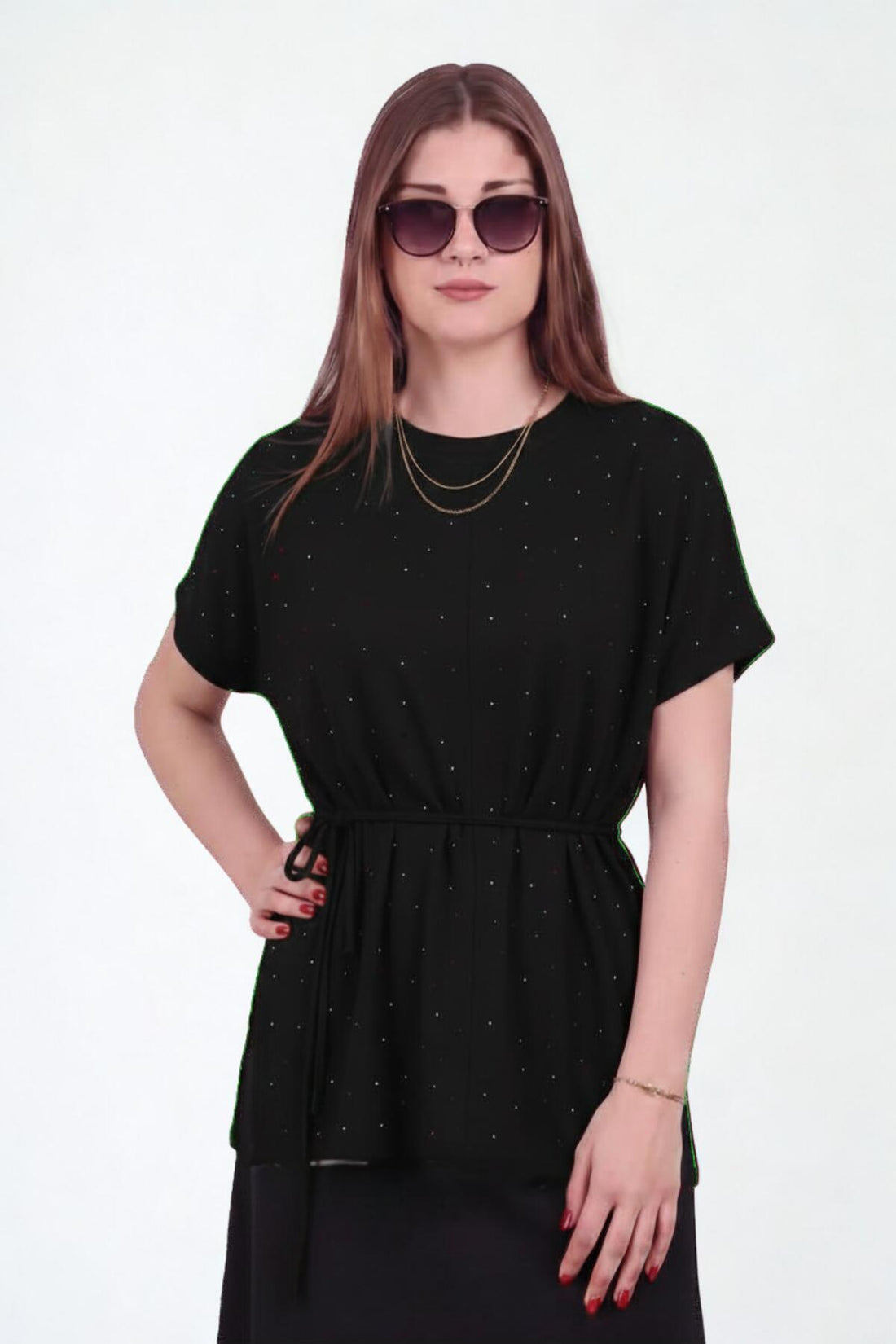 Oysho Kurzärmelige Bluse Mit Steinbesatz — Schwarz