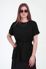 Oysho Stone - Embellished Short - Sleeve Blouse — Black