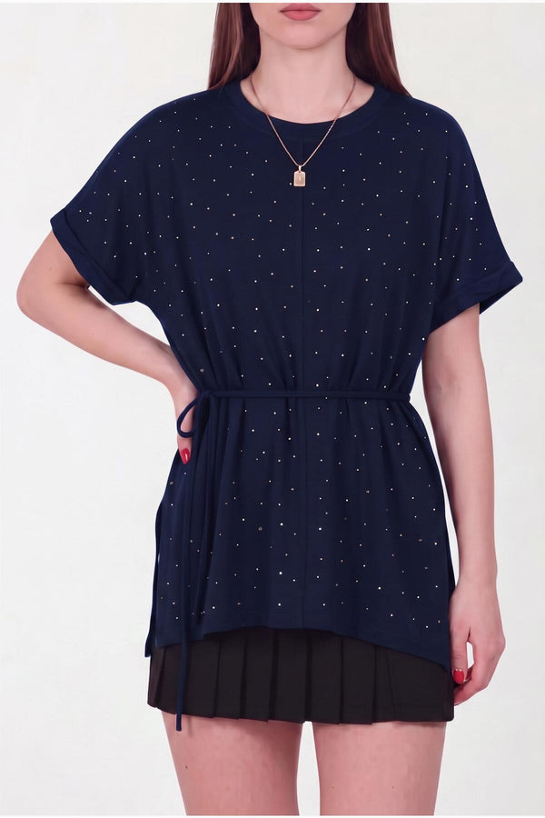 Oysho Blouse Met Steentjes — Marineblauw